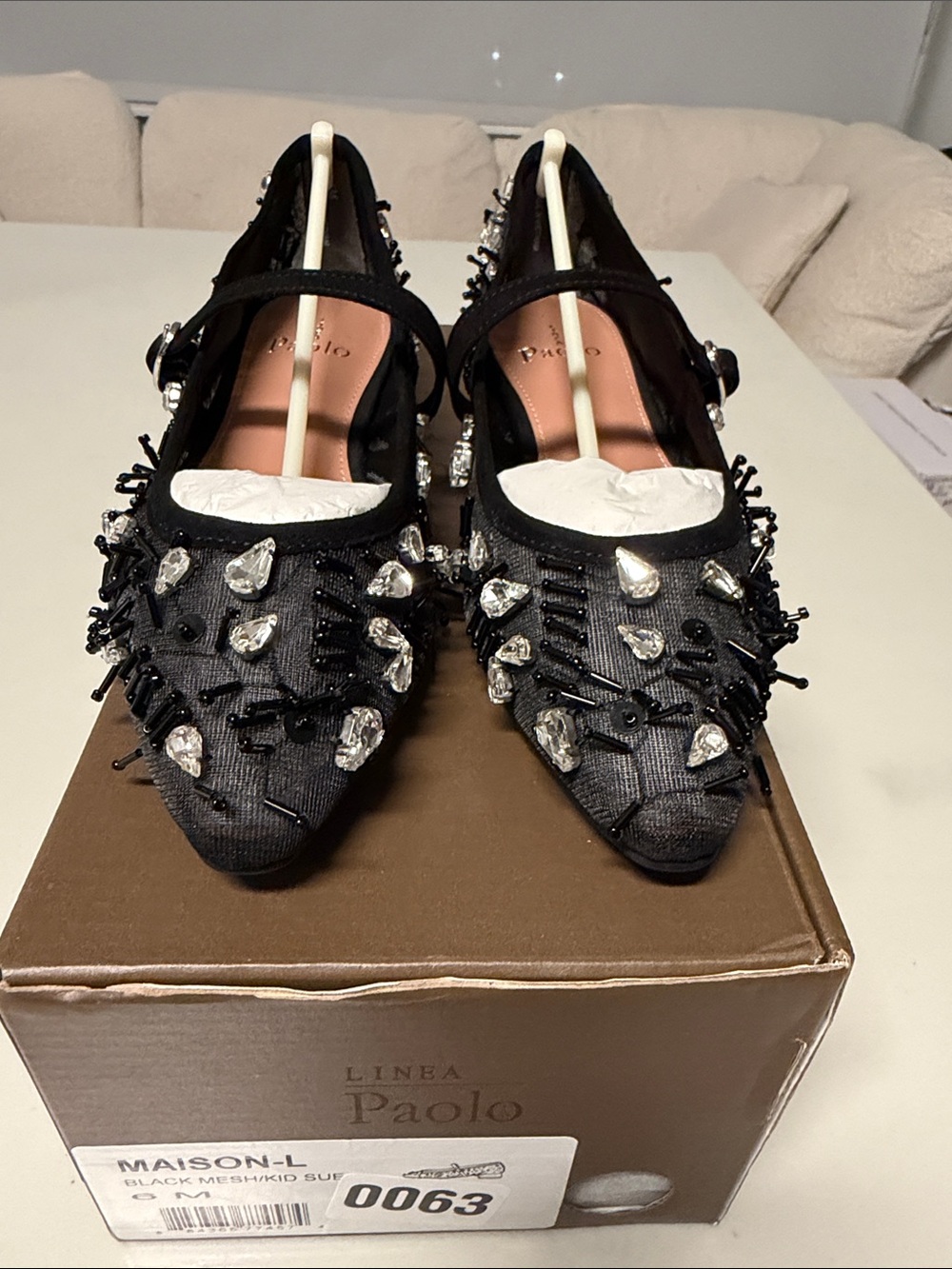 Paolo Black Crystal-Embellished Pointed Flats